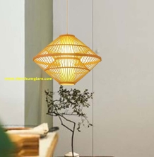 Đèn mây tre hình phi thuyền 2 tầng có lồng vải MT47
