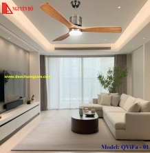 Quạt trần cánh gỗ có đèn QViFa - 01 công suất 40W, động cơ DC, đèn led 3 chế độ ánh sáng, điều khiển từ xa bằng Remote 