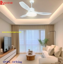 Quạt trần cánh nhựa có đèn QViFa – 14/Trắng công suất 40W, động cơ DC tiết kiệm điện, đèn led 3 chế độ ánh sáng, điều khiển từ xa bằng Remote