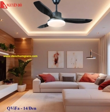 Quạt trần cánh nhựa có đèn QViFa – 14/Đen công suất 40W, động cơ DC tiết kiệm điện, đèn led 3 chế độ ánh sáng, điều khiển từ xa bằng Remote