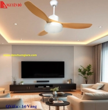 Quạt trần cánh nhựa có đèn QViFa – 14/Vàng công suất 40W, động cơ DC tiết kiệm điện, đèn led 3 chế độ ánh sáng, điều khiển từ xa bằng Remote