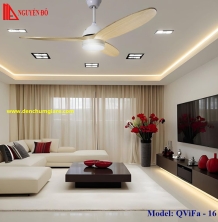 Quạt trần cánh gỗ có đèn QViFa – 16 công suất 40W, động cơ DC, đèn led 3 chế độ ánh sáng , điều khiển từ xa bằng Remote