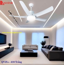 Quạt trần cánh nhựa có đèn QViFa - 410/Trắng công suất 40W, động cơ DC tiết kiệm điện, đèn led 3 chế độ ánh sáng, điều khiển từ xa bằng Remote