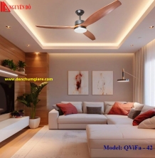 Quạt trần cánh gỗ có đèn QViFa - 42 công suất 40W, động cơ DC, đèn led 3 chế độ ánh sáng, điều khiển từ xa bằng Remote