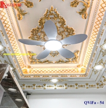Quạt trần cánh nhựa có đèn QViFa - 54 công suất 40W, động cơ DC tiết kiệm điện, đèn led 3 chế độ ánh sáng, điều khiển từ xa bằng Remote