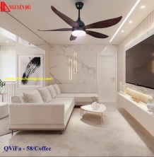 Quạt trần cánh nhựa có đèn QViFa - 58/Coffee công suất 40W, động cơ DC tiết kiệm điện, đèn led 3 chế độ ánh sáng, điều khiển từ xa bằng Remote