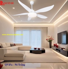 Quạt trần cánh nhựa có đèn QViFa - 56/Trắng công suất 40W, động cơ DC tiết kiệm điện, đèn led 3 chế độ ánh sáng, điều khiển từ xa bằng Remote