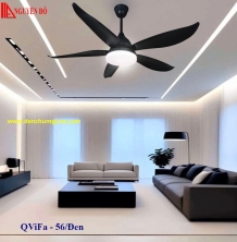 Quạt trần cánh nhựa có đèn QViFa - 56/Đen công suất 40W, động cơ DC tiết kiệm điện, đèn led 3 chế độ ánh sáng, điều khiển từ xa bằng Remote