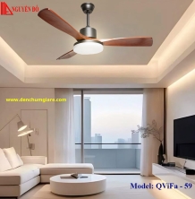 Quạt trần cánh gỗ có đèn QViFa - 59 công suất 40W, động cơ DC, đèn led 3 chế độ ánh sáng, điều khiển từ xa bằng Remote