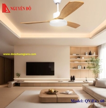 Quạt trần cánh gỗ có đèn QViFa - 60 công suất 40W, động cơ DC, đèn led 3 chế độ ánh sáng, điều khiển từ xa bằng Remote