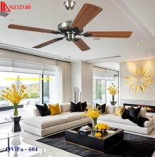 Quạt trần cánh gỗ 5 cánh QViFa – 604 công suất 40W, động cơ DC tiết kiệm điện, điều khiển từ xa bằng Remote