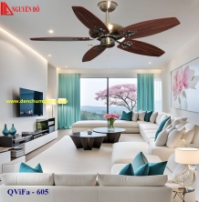 Quạt trần cánh gỗ 5 cánh QViFa – 605 công suất 40W, động cơ DC tiết kiệm điện, điều khiển từ xa bằng Remote