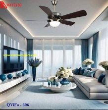 Quạt trần cánh gỗ có đèn QViFa – 606 công suất 40W, động cơ DC, đèn led 3 chế độ ánh sáng, điều khiển từ xa bằng Remote
