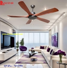 Quạt trần cánh gỗ 5 cánh QViFa - 76VF59 công suất 40W, động cơ DC tiết kiệm điện, điều khiển từ xa bằng Remote
