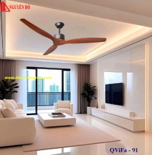 Quạt trần cánh gỗ 3 cánh QViFa – 91 công suất 40W, động cơ DC tiết kiệm điện, điều khiển từ xa bằng Remote