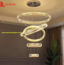 Đèn thả hiện đại, đèn thả pha lê TH-8078-21, 3 chế độ ánh sáng, tạo hình bởi 5 vòng pha lê cao cấp