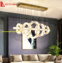 Đèn thả hiện đại, đèn thả pha lê TH-819-22, 3 chế độ ánh sáng, tạo hình kết hợp với 5 vòng và thanh ngang.