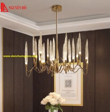 Đèn chùm hiện đại, đèn chùm trang trí TH-858-21, tạo hình bởi hình trụ tròn thuỷ tinh và nến trang trí