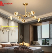 Đèn chùm hiện đại, đèn chùm trang trí THCN 238, tạo hình bởi 8 vòng trang trí pha lê cao cấp