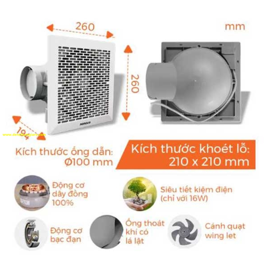 Quạt hút âm trần có ống dẫn Nanoco NCV1520-C