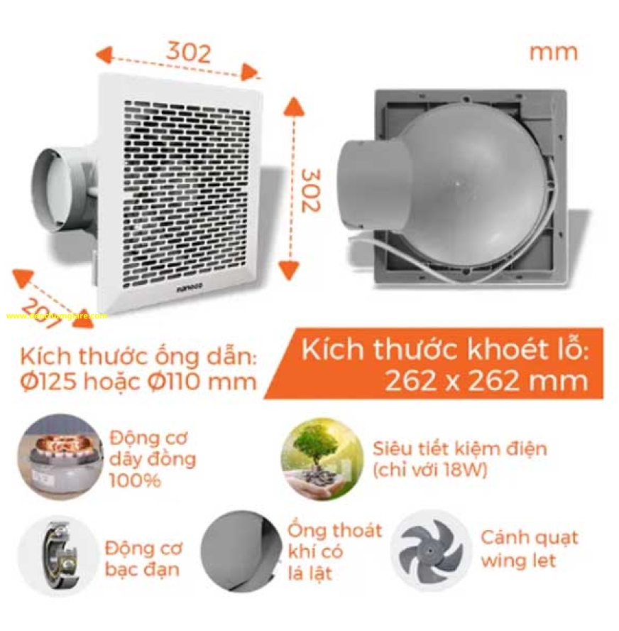 Quạt hút âm trần có ống dẫn Nanoco NCV2020-C