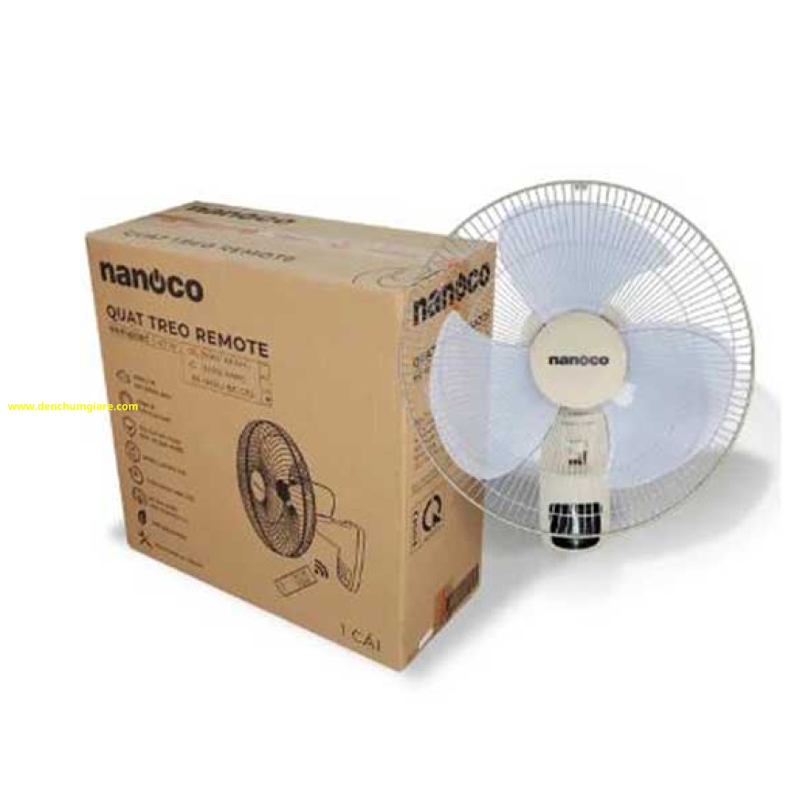 Quạt treo tường có remote màu xám Nanoco NWF1610RC-BE