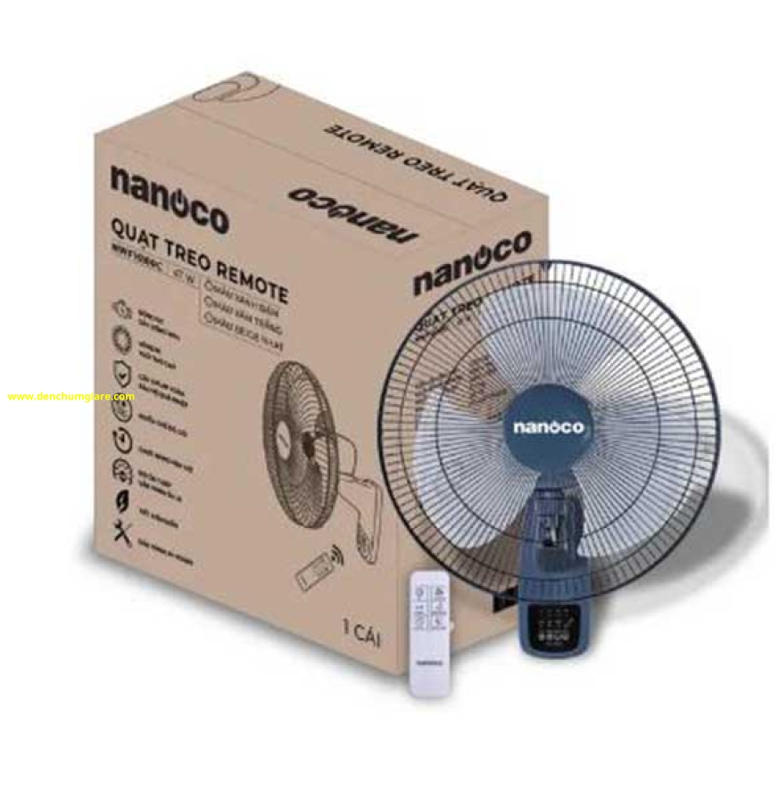 Quạt treo tường có remote màu xanh Nanoco NWF1610RC-BL