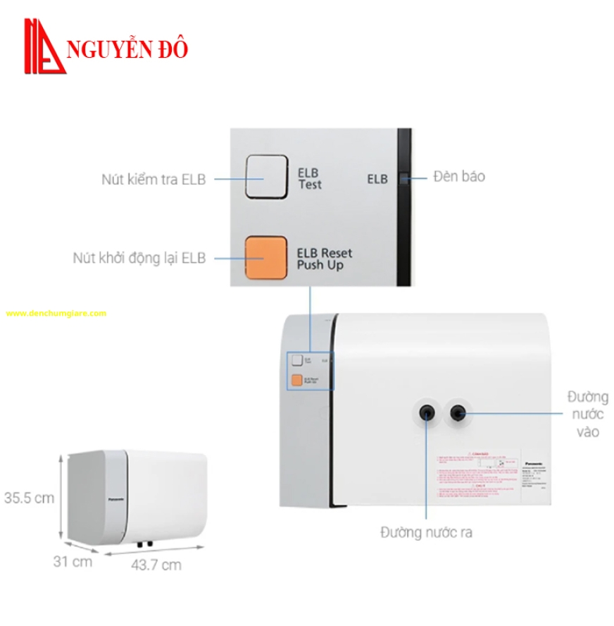Máy nước nóng gián tiếp Panasonic DH-15HBMVW 2.5KW chống nước IPX4, an toàn và bền bỉ theo thời gian