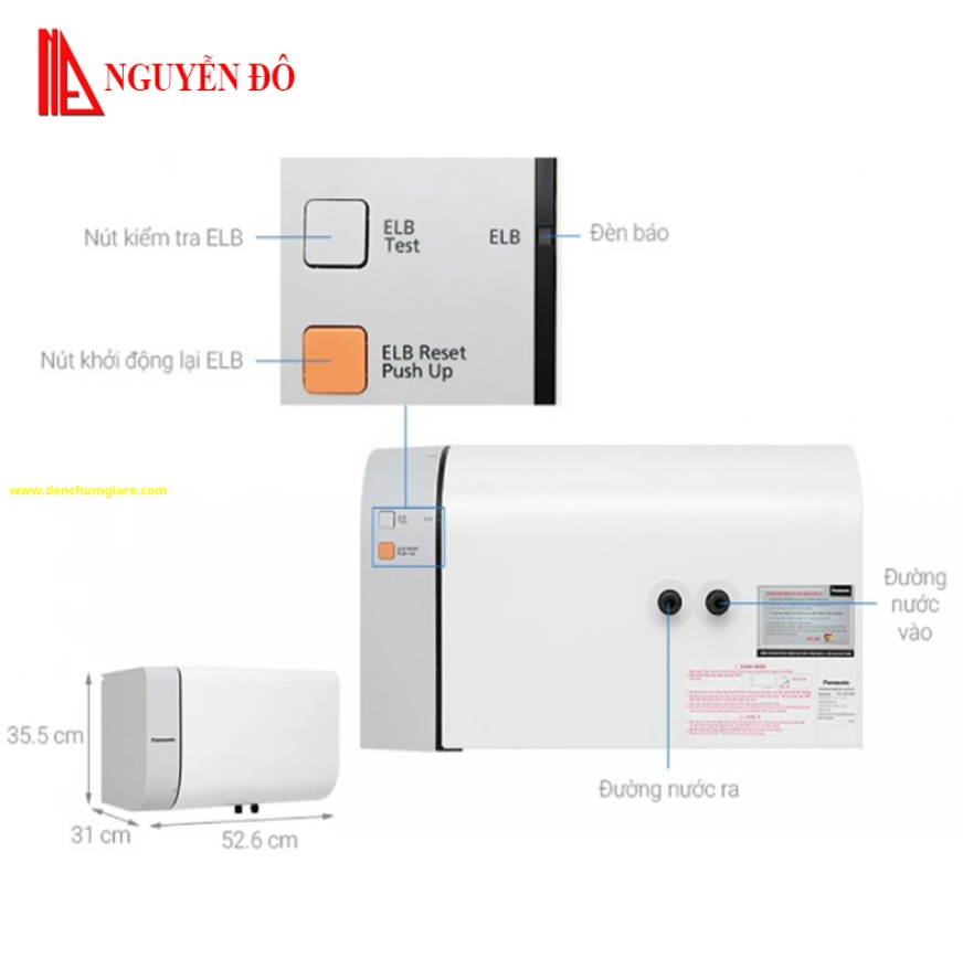 Máy nước nóng gián tiếp Panasonic DH-20HBMVW 2.5KW chống nước IPX4, an toàn và bền bỉ theo thời gian