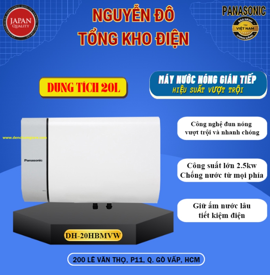 Máy nước nóng gián tiếp Panasonic DH-20HBMVW 2.5KW chống nước IPX4, an toàn và bền bỉ theo thời gian