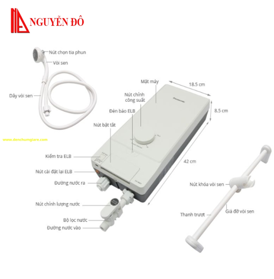 Máy nước nóng trực tiếp Panasonic DH-4MS1VW không có bơm trợ lực, dòng tiêu chuẩn điều chỉnh nhiệt độ theo 3 cấp độ 