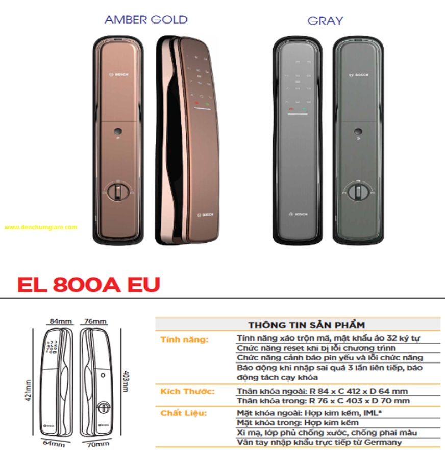 Khoá vân tay BOSCH EL 800A EU chính hãng tiêu chuẩn Đức với 5 tính năng bảo mật