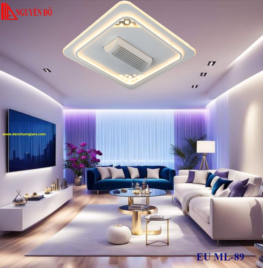 Quạt không cánh, quạt trần không cánh EU ML-89, công suất 25W, điều khiển bằng Remote, bóng led 3 chế độ ánh sáng