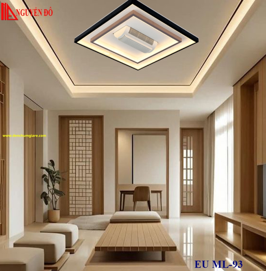 Quạt không cánh, quạt trần không cánh EU ML-93, công suất 25W, điều khiển bằng Remote, bóng led 3 chế độ ánh sáng