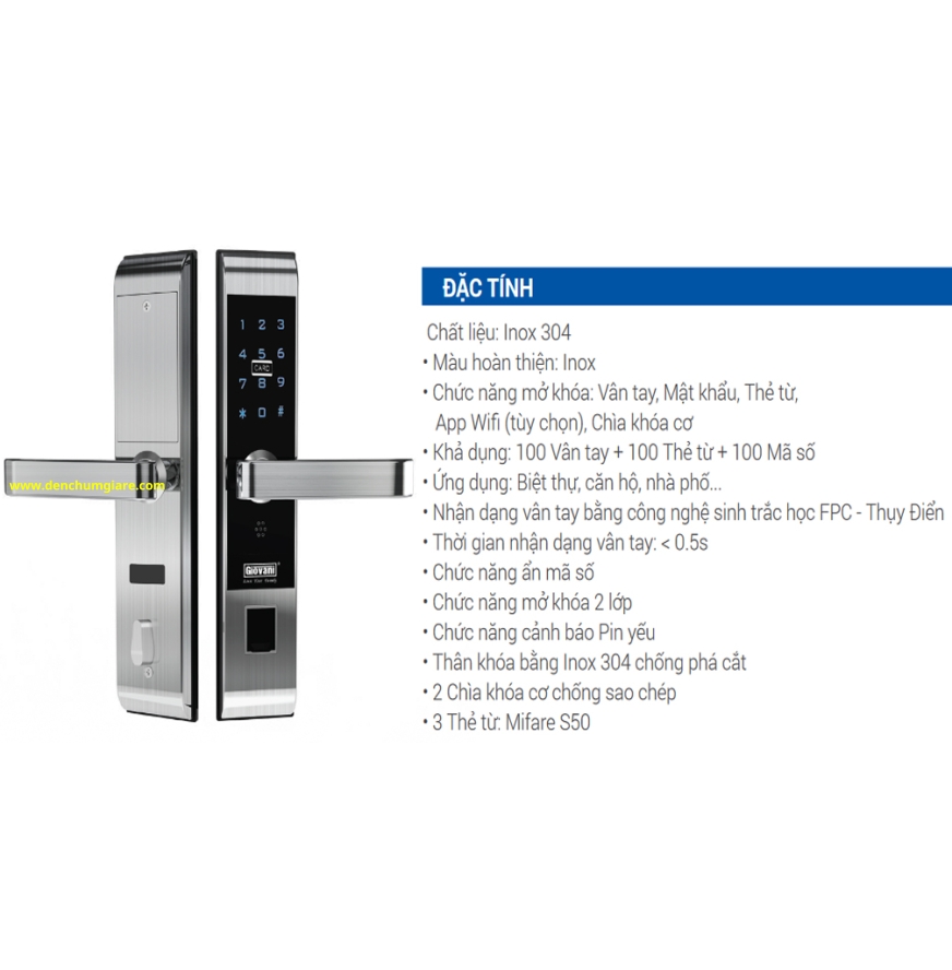 Khoá vân tay cửa gỗ, khoá cửa gỗ GIOVANI GSL-118C87G tiêu chuẩn Hàn Quốc với 5 tính năng nổi bật
