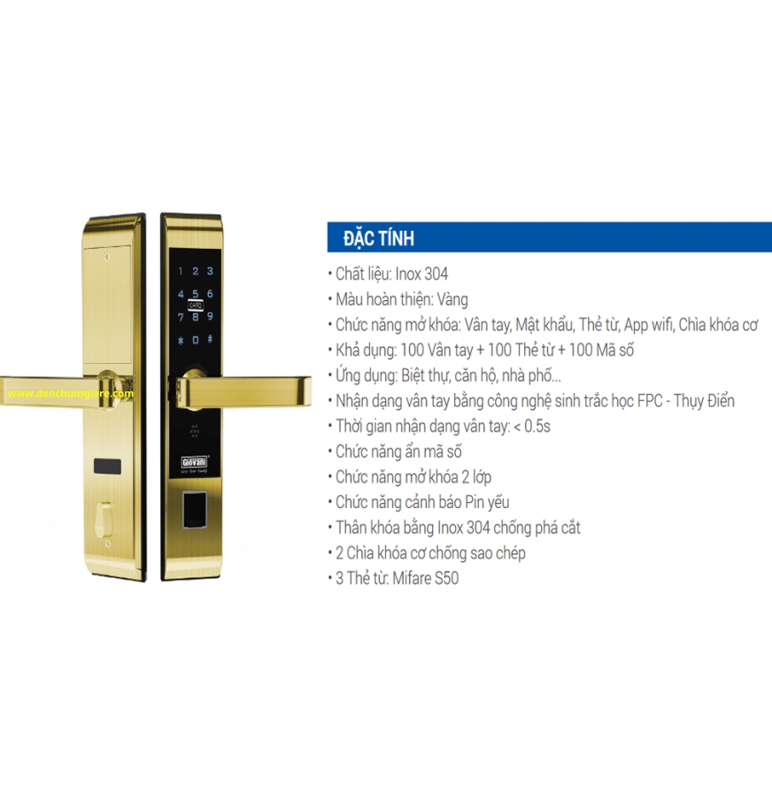 Khoá vân tay cửa gỗ, khoá cửa gỗ GIOVANI GSL-118C87GG tiêu chuẩn Hàn Quốc với 5 tính năng nổi bật