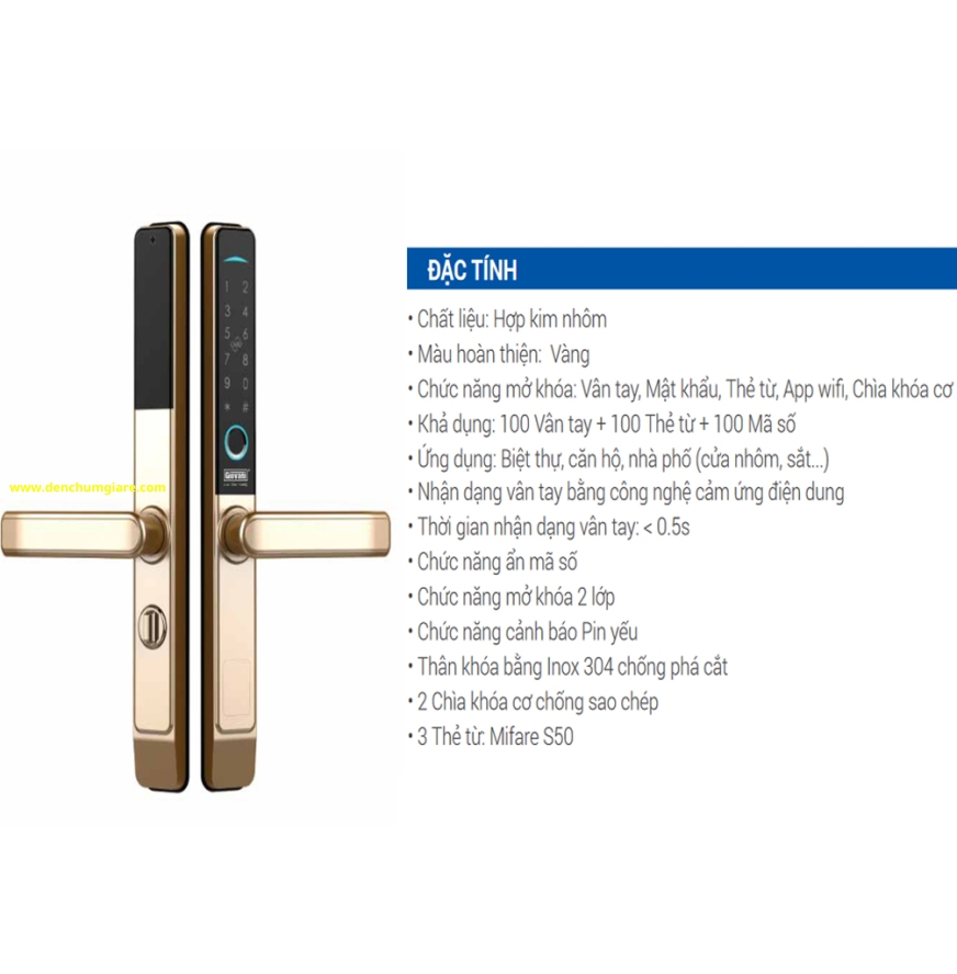 Khoá vân tay cửa nhôm GIOVANI GSL-582 Gold tiêu chuẩn Hàn Quốc với 5 tính năng nổi bật