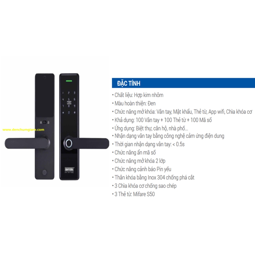 Khoá vân tay cửa gỗ, khoá cửa gỗ GIOVANI GSL-U268B tiêu chuẩn Hàn Quốc với 5 tính năng nổi bật