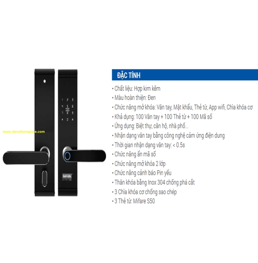 Khoá vân tay cửa gỗ, khoá cửa gỗ GIOVANI GSL-U311B tiêu chuẩn Hàn Quốc với 5 tính năng nổi bật