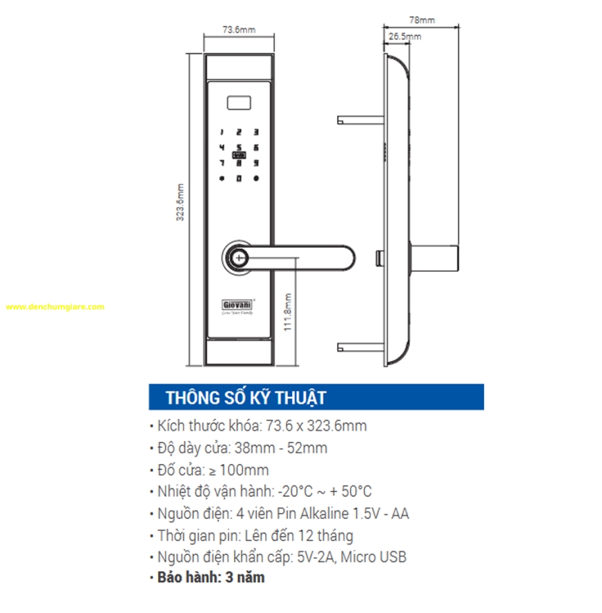 Khoá vân tay cửa gỗ, khoá cửa gỗ GIOVANI GSL-U311B tiêu chuẩn Hàn Quốc với 5 tính năng nổi bật
