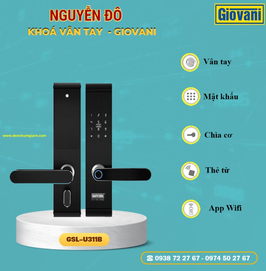 Khoá vân tay cửa gỗ, khoá cửa gỗ GIOVANI GSL-U311B tiêu chuẩn Hàn Quốc với 5 tính năng nổi bật
