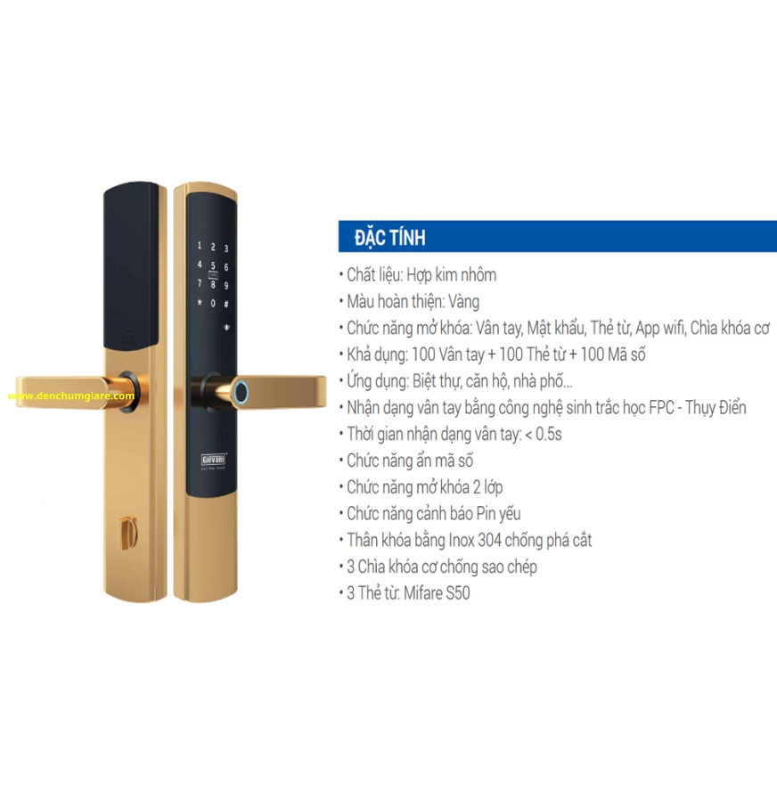 Khoá vân tay cửa gỗ, khoá cửa gỗ GIOVANI GSL-U801G tiêu chuẩn Hàn Quốc với 5 tính năng nổi bật