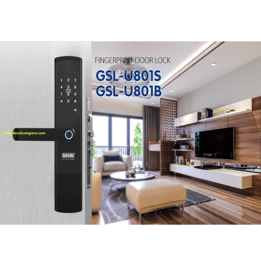 Khoá vân tay cửa gỗ, khoá cửa gỗ GIOVANI GSL-U801B/S tiêu chuẩn Hàn Quốc với 5 tính năng nổi bật