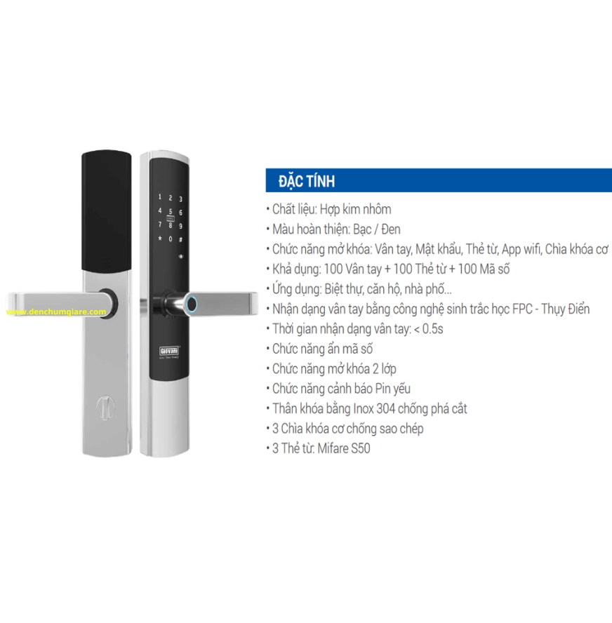Khoá vân tay cửa gỗ, khoá cửa gỗ GIOVANI GSL-U801B/S tiêu chuẩn Hàn Quốc với 5 tính năng nổi bật