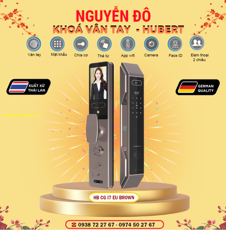 Khoá vân tay cửa gỗ HUBERT HB CGI7 EU tiêu chuẩn Đức với 8 tính năng nổi bật