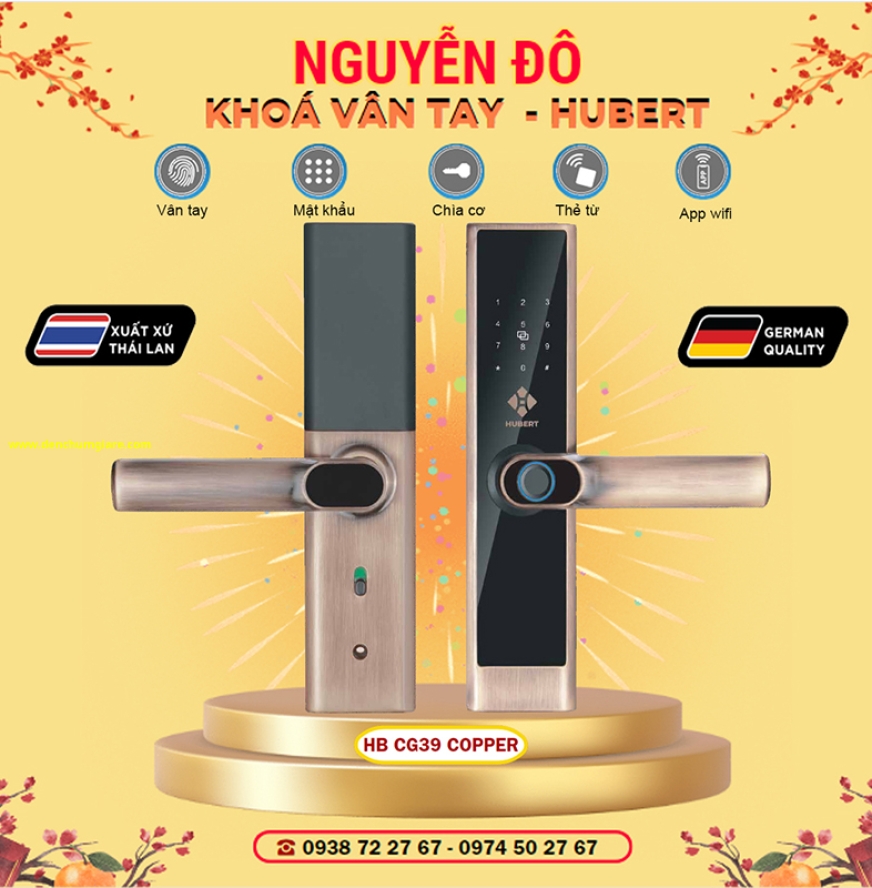 Khoá vân tay cửa gỗ HUBERT HB CG39MINI Copper/Black tiêu chuẩn Đức với 5 tính năng nổi bật