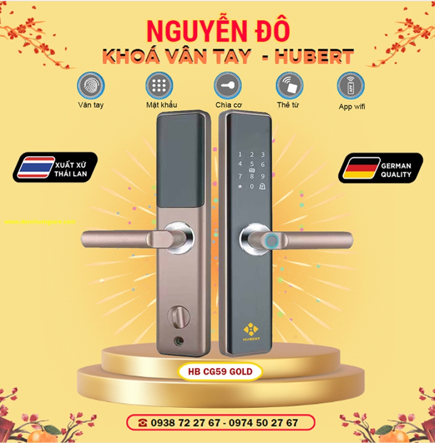 Khoá vân tay cửa gỗ HUBERT HB CG59 Rough Black/Amber Gold tiêu chuẩn Đức với 5 tính năng nổi bật