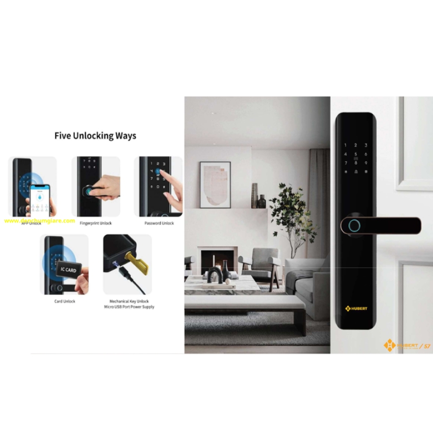 Khoá vân tay cửa gỗ HUBERT HB CG59 Rough Black/Amber Gold tiêu chuẩn Đức với 5 tính năng nổi bật