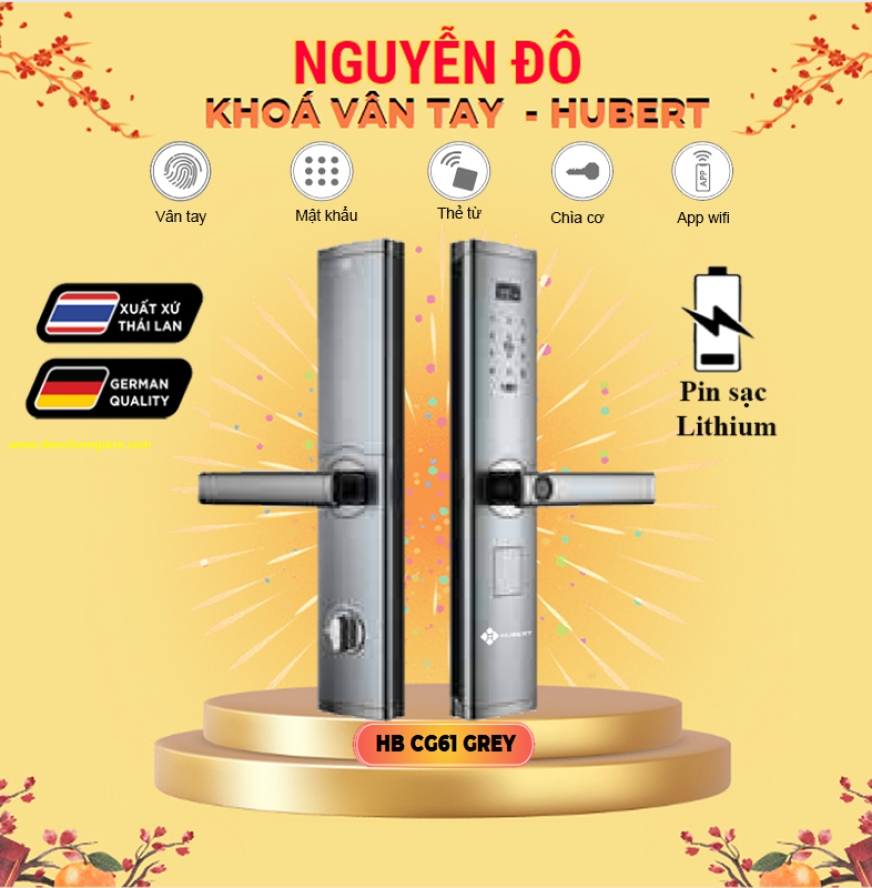 Khoá vân tay cửa gỗ HUBERT HB CG61 tiêu chuẩn Đức, Pin sạc Lithium với 5 tính năng nổi bật