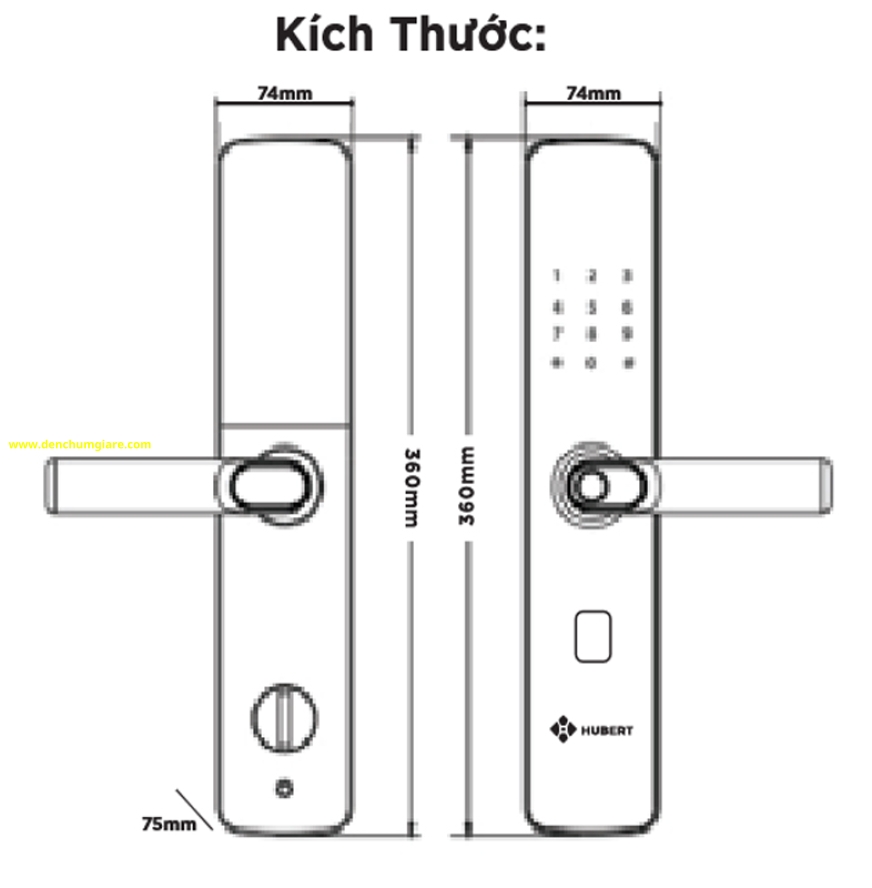Khoá vân tay cửa gỗ HUBERT HB CG61 tiêu chuẩn Đức, Pin sạc Lithium với 5 tính năng nổi bật